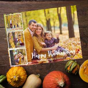 Cartes Pour Fêtes Annuelles Action de grâce de famille multi-photo Script Fant