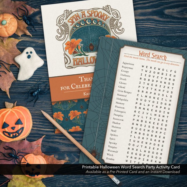 Cartes Pour Fêtes Annuelles Activité de la partie de recherche d'Halloween imp (Printable Halloween Word Search. Create a Custom Favor for Your Holiday Party, Blue.)