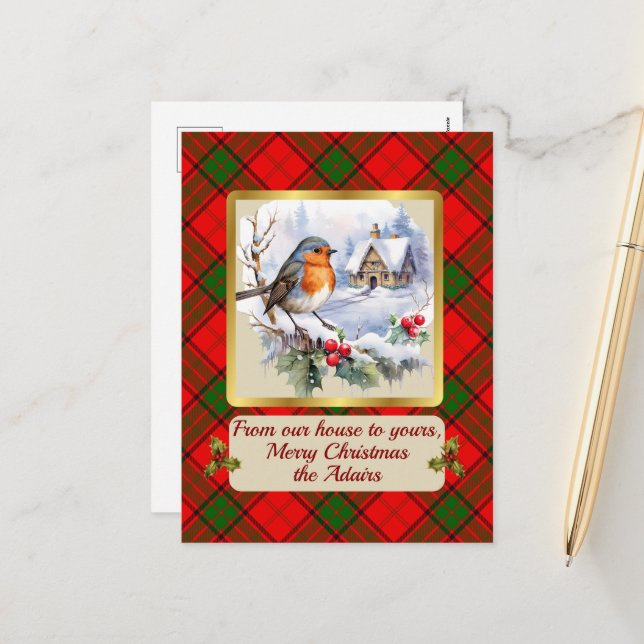 Cartes Pour Fêtes Annuelles Adair Crest & Tartan avec Robin Smas Personnalisé (Devant/Arrière en situation)
