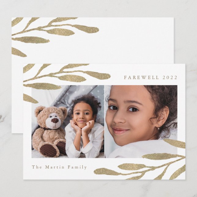 Cartes Pour Fêtes Annuelles Adieu 2024 Faux Gold Botanical Two Photo (Devant / Derrière)