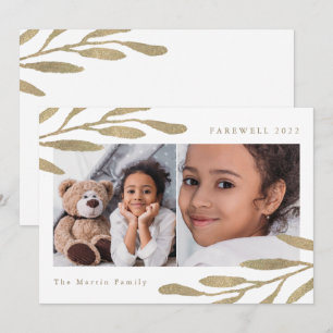 Cartes Pour Fêtes Annuelles Adieu 2024 Faux Gold Botanical Two Photo