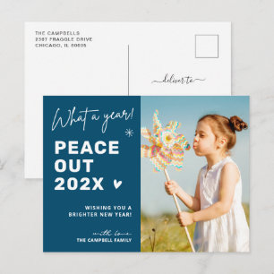 Cartes Pour Fêtes Annuelles Adieu moderne : Peace Out 2024 Winter Blue Photo