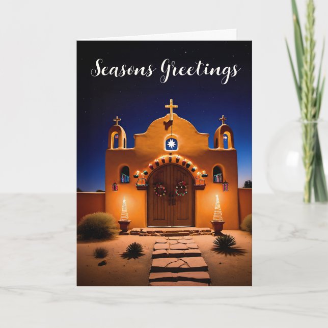 Cartes Pour Fêtes Annuelles Adobe Church Nouveau Mexique Scène de Noël (Devant)