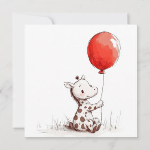 Cartes Pour Fêtes Annuelles Adorable bébé girafe avec Carré de ballon rouge