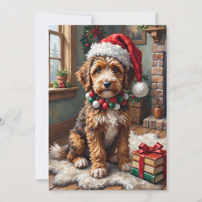 Cartes Pour Fêtes Annuelles Adorable Bernedoodle Dog Cozy Knitted Santa Hat (Devant)