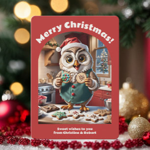 Cartes Pour Fêtes Annuelles Adorable Chouette de Noël Cuisine Cute Cosy Rouge