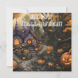 Cartes Pour Fêtes Annuelles Adorable Éffrayant House et Halloween Citrouille P