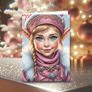 Cartes Pour Fêtes Annuelles Adorable Elfe Rose Joyeux Noël Personnalisé