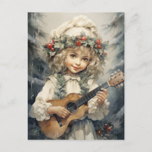 Cartes Pour Fêtes Annuelles Adorable fille avec une guitare