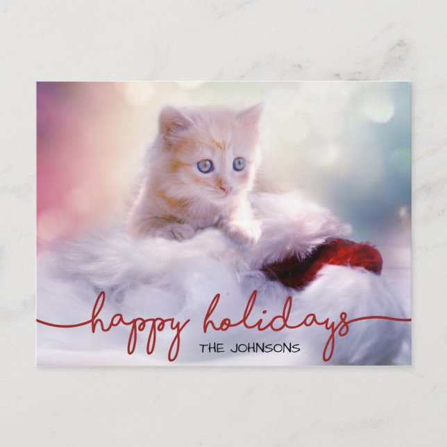Cartes Pour Fêtes Annuelles Adorable Ginger Kitten Chat Santa Hat Noël (Devant)