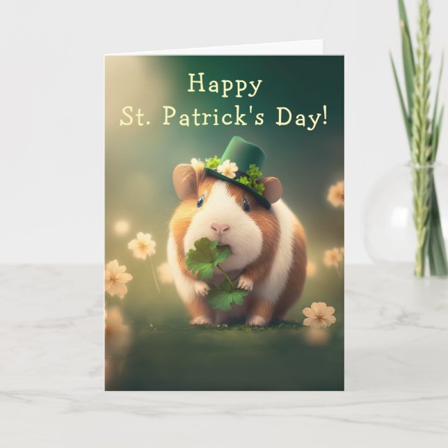 Cartes Pour Fêtes Annuelles Adorable Guinée Pig St. Patrick's Day (Devant)