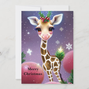 Cartes Pour Fêtes Annuelles Adorable Imaginaire bébé Giraffe avec Holly