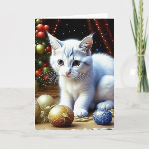 Cartes Pour Fêtes Annuelles Adorable Kitten Blanc Personnalisé Noël