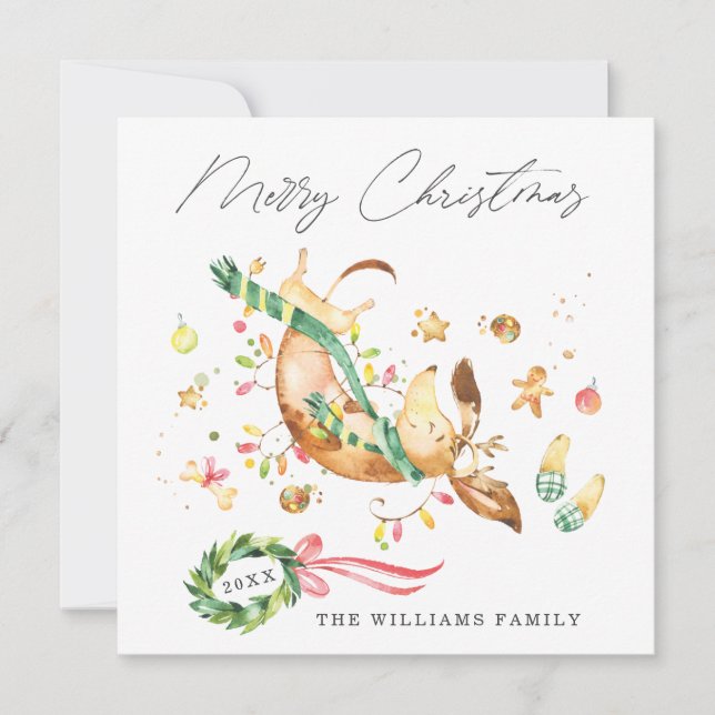 Cartes Pour Fêtes Annuelles Adorable mignon joyeux chien Dachshund lumières de (Devant)