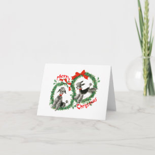 Cartes Pour Fêtes Annuelles Adorable Retro Poodles de Noël Wreath Personnalisé