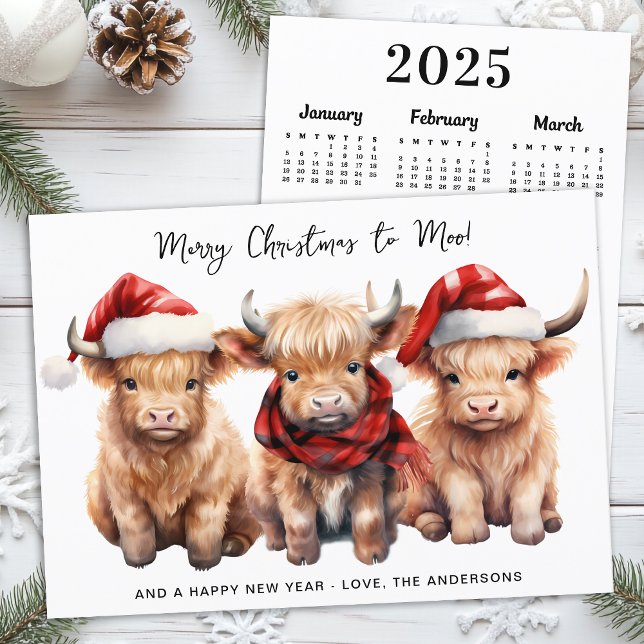 Cartes Pour Fêtes Annuelles Adorable vache Highland 2025 Calendrier Noël (Créateur téléchargé)