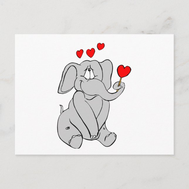 Cartes Pour Fêtes Annuelles Adorable Valentine Caractère mignon Elephant Coeur (Devant)