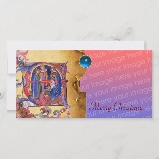 Cartes Pour Fêtes Annuelles ADORATION DE MAGI CHRISTMAS PARCHMENT Blue Gem (Devant)