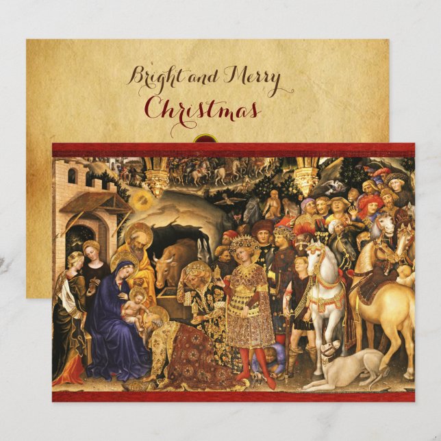 Cartes Pour Fêtes Annuelles ADORATION DE MAGI Gentile Da Fabriano, Noël (Devant / Derrière)