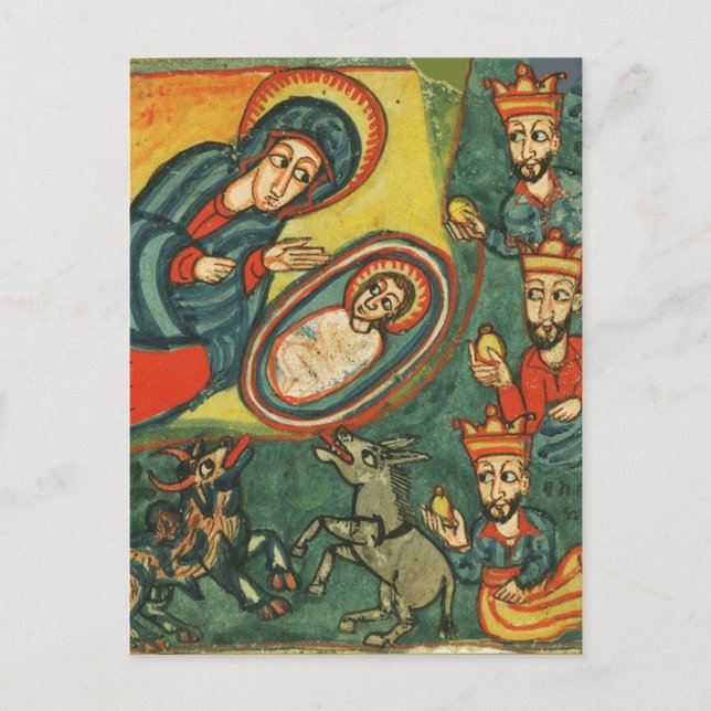 CARTES POUR FÊTES ANNUELLES ADORATION DE MAGI, PARCHEMENT NATIVITÉ DE NOËL (Devant)
