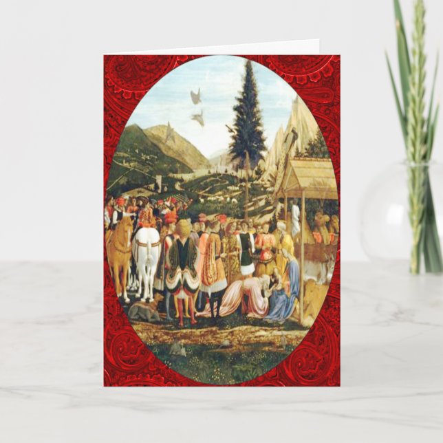 Cartes Pour Fêtes Annuelles Adoration de Noël sacré d'art de Magi (Devant)