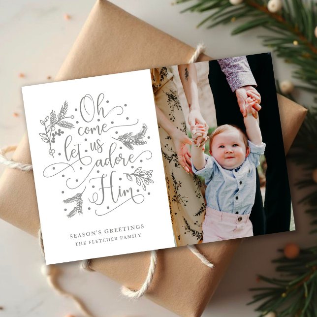 Cartes Pour Fêtes Annuelles Adore-Le | Photo Christmas Flat Card | Gray (Créateur téléchargé)