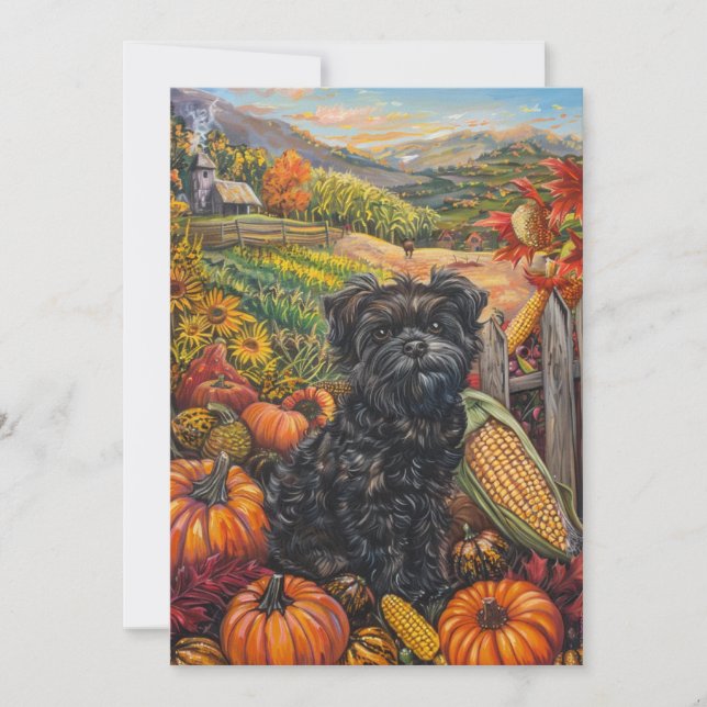 Cartes Pour Fêtes Annuelles Affenpinscher Automne Harvest Thanksgiving Chien (Devant)