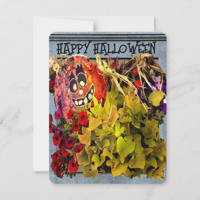 CARTES POUR FÊTES ANNUELLES AFFICHAGE FLORAL CITROUILLE VISAGE JOYEUX HALLOWEE (Devant)