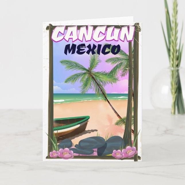 Cartes Pour Fêtes Annuelles Affiche de plage de Cancun au Mexique. (Devant)