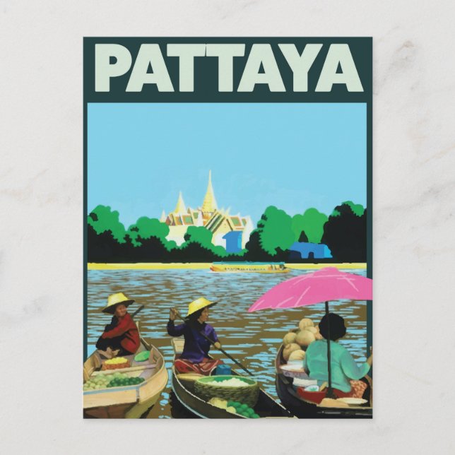 Cartes Pour Fêtes Annuelles Affiche de voyage de Pattaya Thaïlande (Devant)