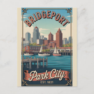 Cartes Pour Fêtes Annuelles Affiche de voyage rétro de Bridgeport Connecticut