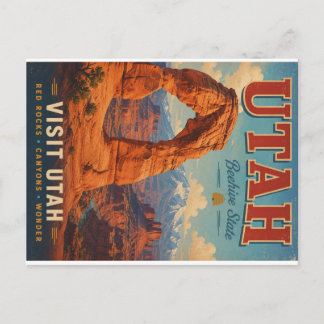 Cartes Pour Fêtes Annuelles Affiche de voyage vintage de l'Utah avec des canyo