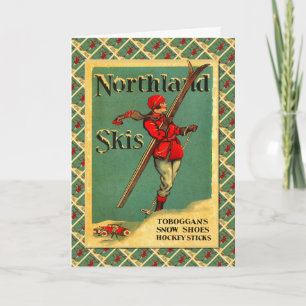 Cartes Pour Fêtes Annuelles Affiche vintage de ski, skis de la terre du nord