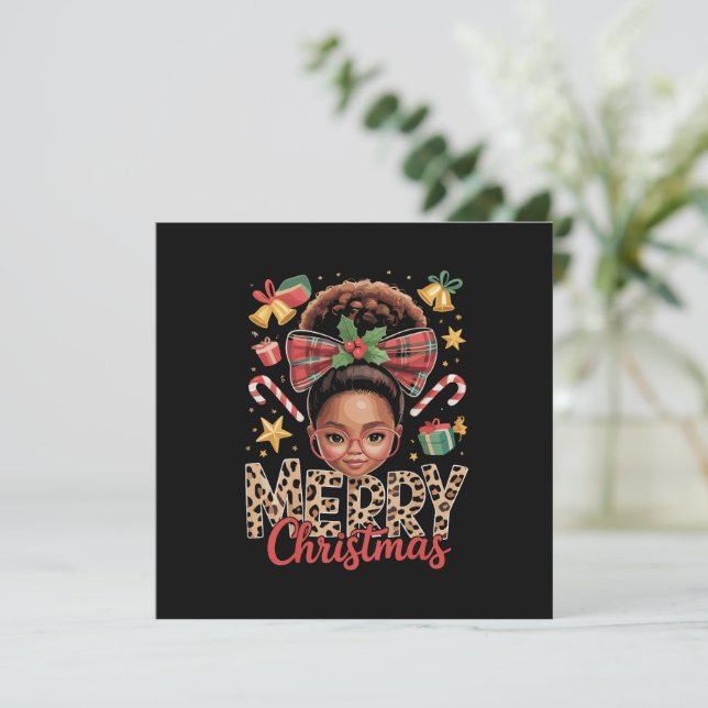 Cartes Pour Fêtes Annuelles Africain Américain Noël Messy Bun Black Mom (Debout devant)