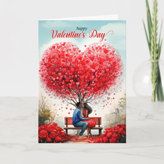 Cartes Pour Fêtes Annuelles African American Couple Heart Tree Saint Valentin (Devant)