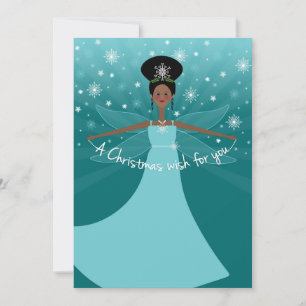 Cartes Pour Fêtes Annuelles African American ou Black Christmas Fairy on Teal