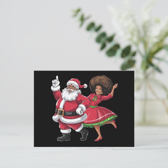 Cartes Pour Fêtes Annuelles African Père Noël Mme Claus Dansant Noël américain (Debout devant)