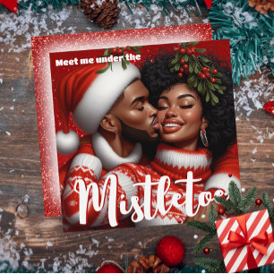 Cartes Pour Fêtes Annuelles Afrique-Américaine en couple Noël Mistletoe Kiss