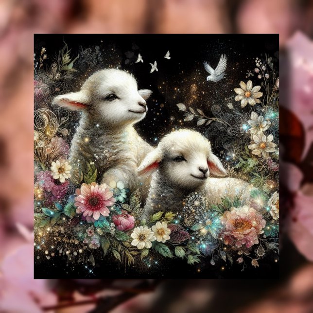Cartes Pour Fêtes Annuelles Agneau d'aquarelle mignonne Pâques chrétiennes (Créateur téléchargé)