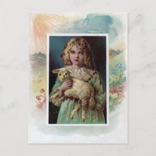 Cartes Pour Fêtes Annuelles Agneau de berceau pour fille de Pâques victorienne