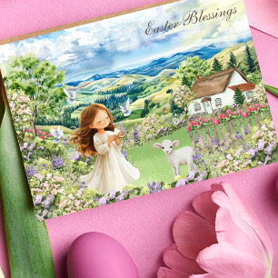 Cartes Pour Fêtes Annuelles Agneau des bénédictions de Pâques chrétiennes