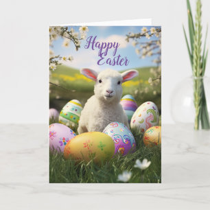 Cartes Pour Fêtes Annuelles Agneau mignon et oeufs de Pâques
