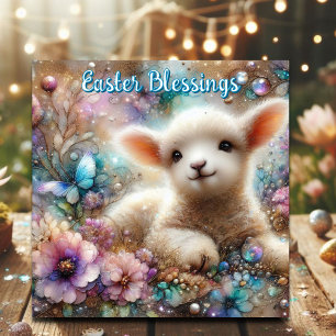 Cartes Pour Fêtes Annuelles Agneau mignon Jésus Résurrection Bénédiction de Pâ