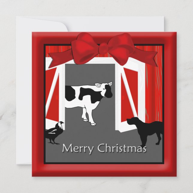 Cartes Pour Fêtes Annuelles Agritourisme ferme Grange Animaux Noël Salutation (Devant)