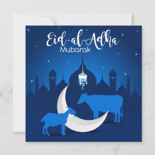 Cartes Pour Fêtes Annuelles Aïd el Adha Moubarak Mosquée Étoiles Bleu blanc 
