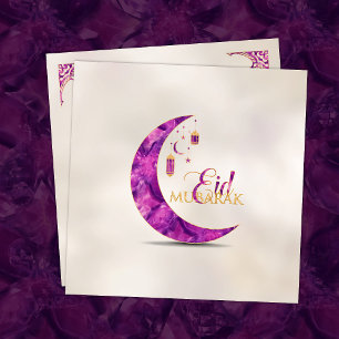 Cartes Pour Fêtes Annuelles Aïd Moubarak - Croissant d'Améthyste sur perle