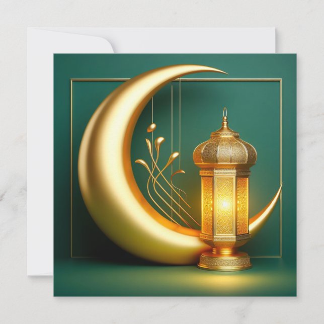 Cartes Pour Fêtes Annuelles Aïd Moubarak Croissant-lanterne islamique traditio (Devant)