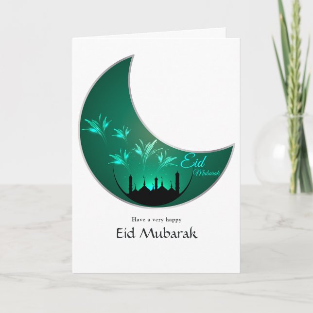 Cartes Pour Fêtes Annuelles Aïd Moubarak Famille Photo Salutation (Devant)