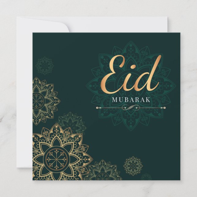 Cartes Pour Fêtes Annuelles Aïd Moubarak Gold Green Floral (Devant)