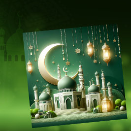 Cartes Pour Fêtes Annuelles Aïd Moubarak Lanterne islamique Étoile verte